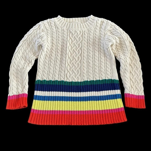 Peek Girls Large 8 100% Cotton Cable Knit Crew Sweater Rainbow Stripe Fisherman - Picture 1 of 4